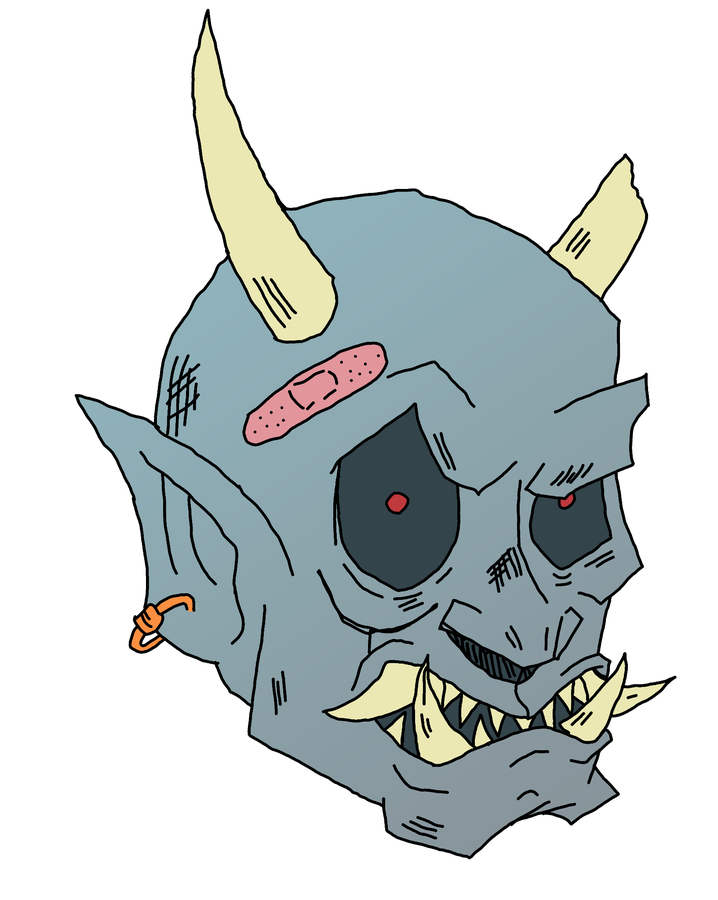 Blue horned demon head illustration
